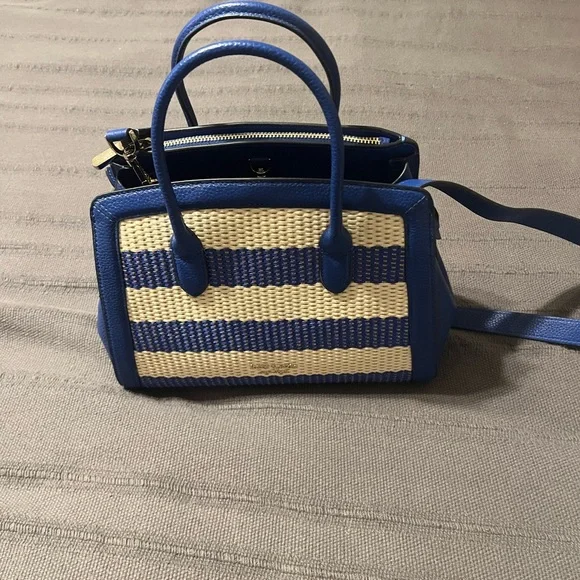 Kate Spade Blue and White Satchel with Leather Trim - Picture 2 of 3